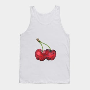 Two red cherries - hand drawn design made with colored pencils Tank Top